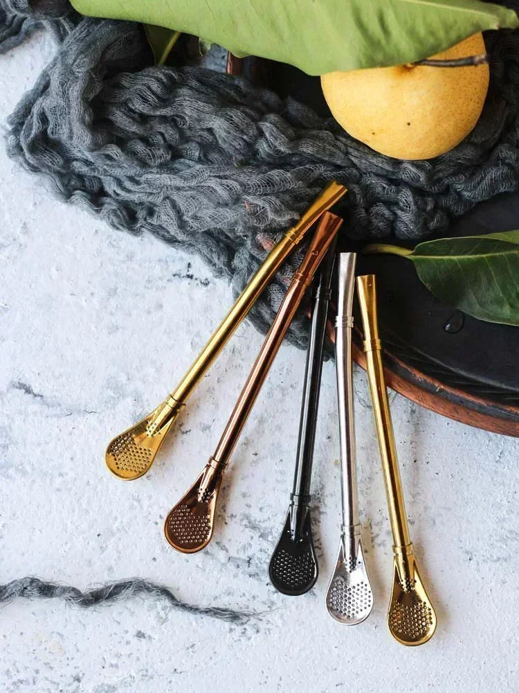 4pcs Stainless Steel Yerba Mate Straws with Cleaning Brush – Reusable Tea Bombilla