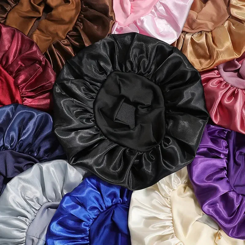 Solid Color Satin Wide-Brimmed Shower Cap