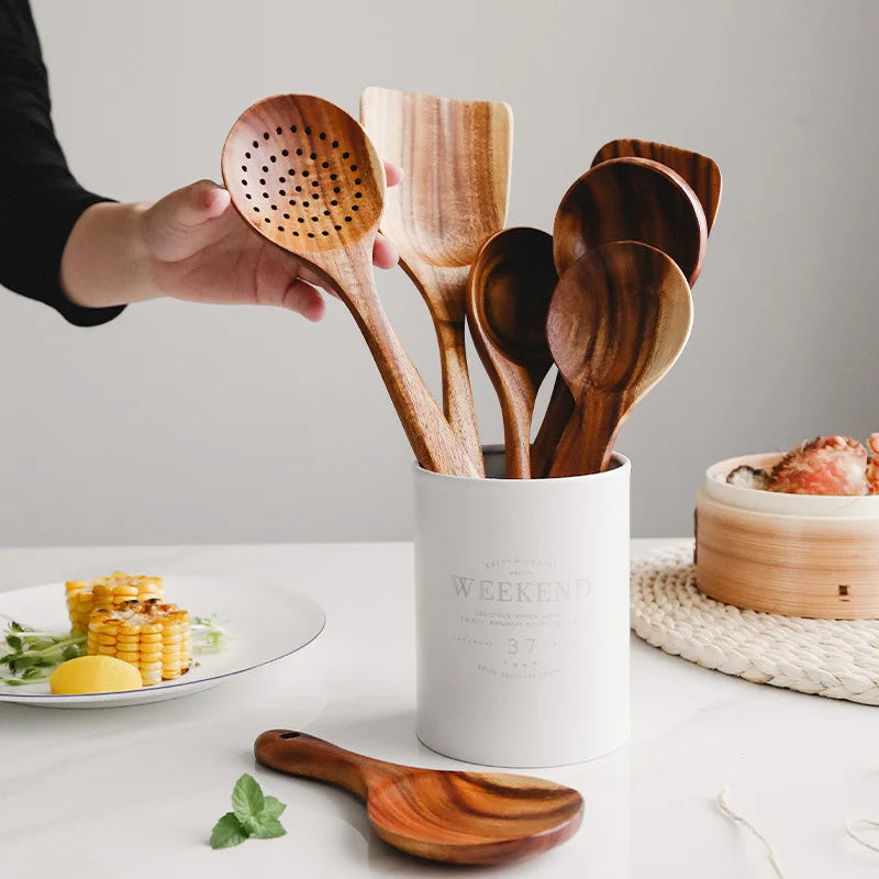 Long Natural Wood Non-Stick Cooking Spoon | Heat-Resistant Kitchen Utensil