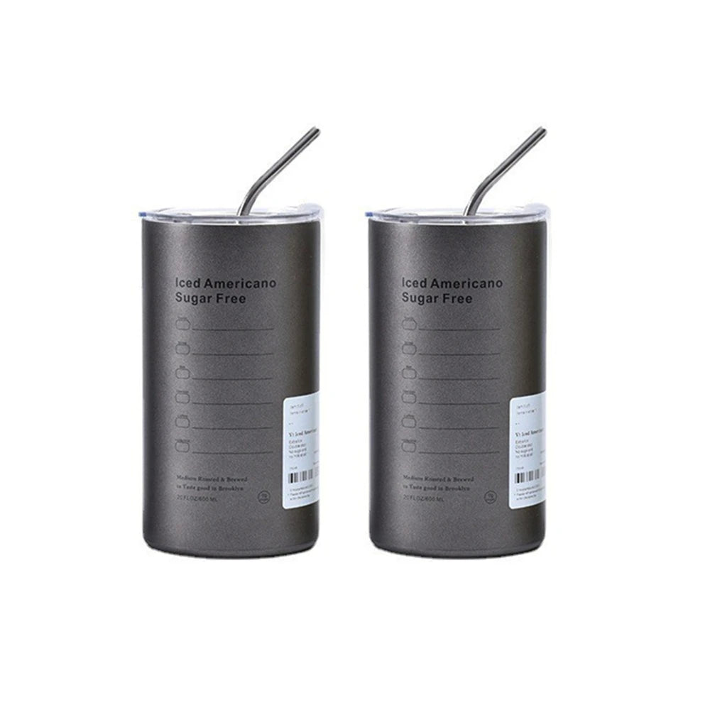 600ml Stainless Steel Insulated Coffee Mug with Straw