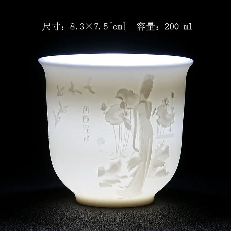 Embossed Dragon & Phoenix Master Teacup (White Jade Porcelain)