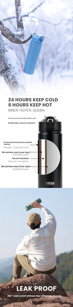 TYESO 600/750ML Stainless Steel Thermos Bottle with Straw – Insulated Sports Mug