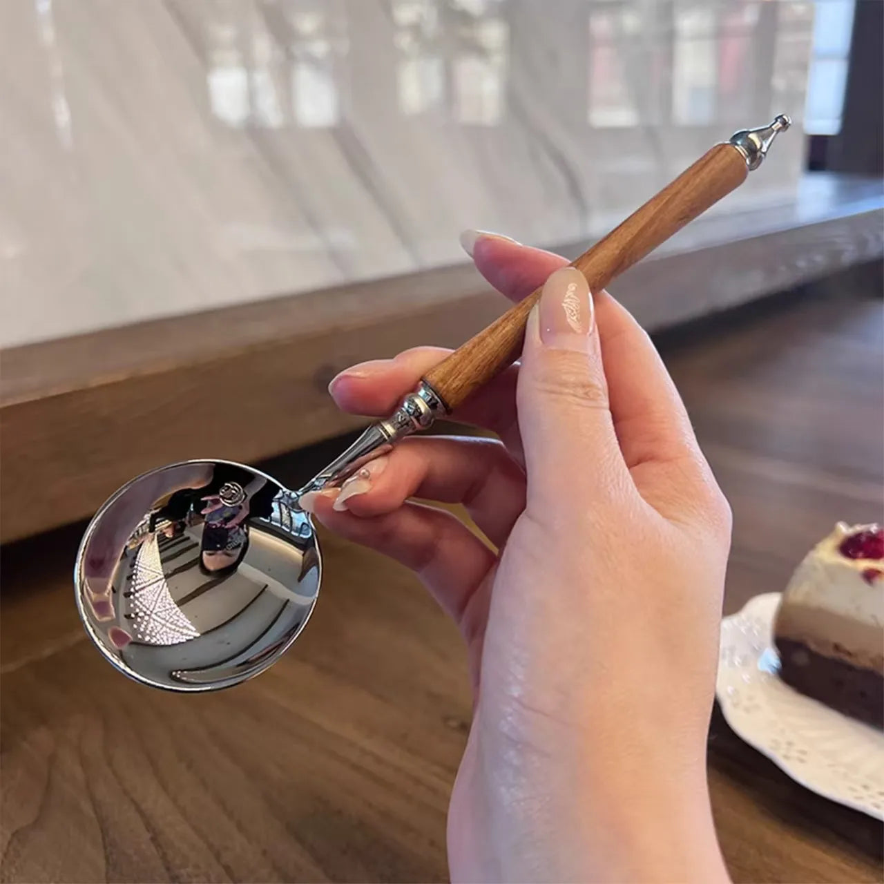 Retro Rosewood-Handle Stainless Steel Spoon