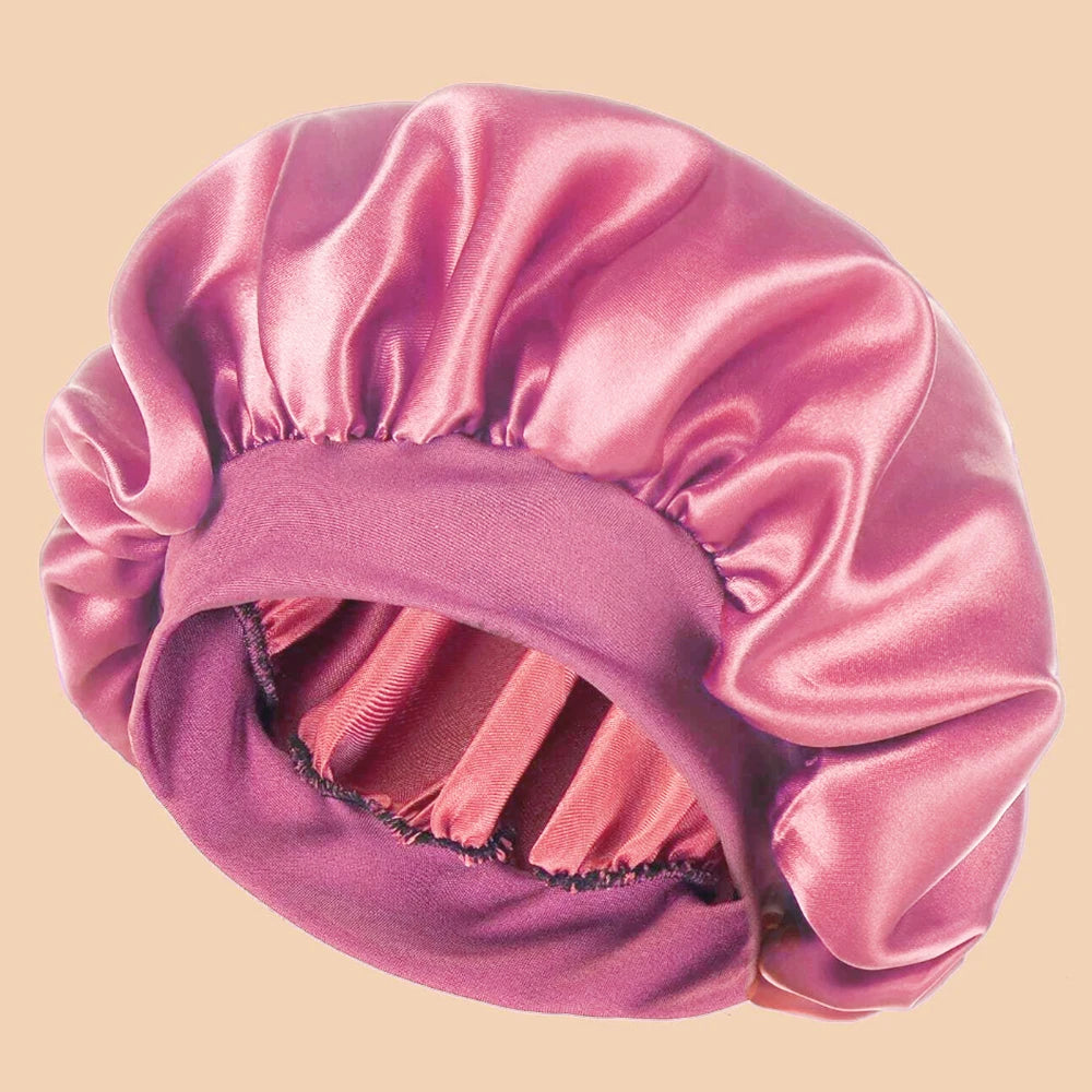 Solid Color Satin Wide-Brimmed Shower Cap