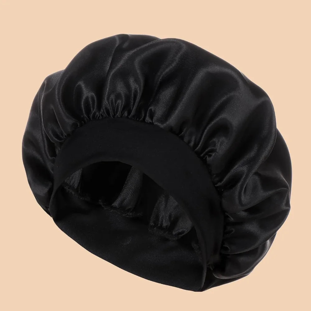 Solid Color Satin Wide-Brimmed Shower Cap