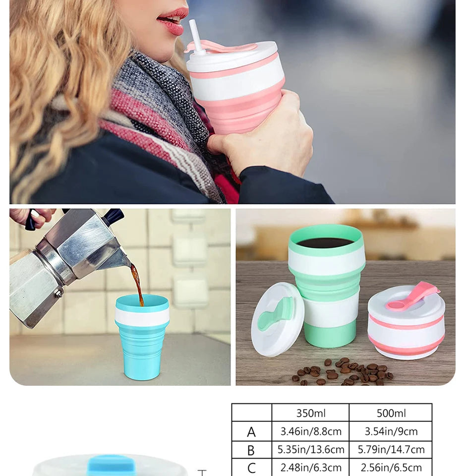 Portable Collapsible Silicone Travel Cups (350ml & 500ml)