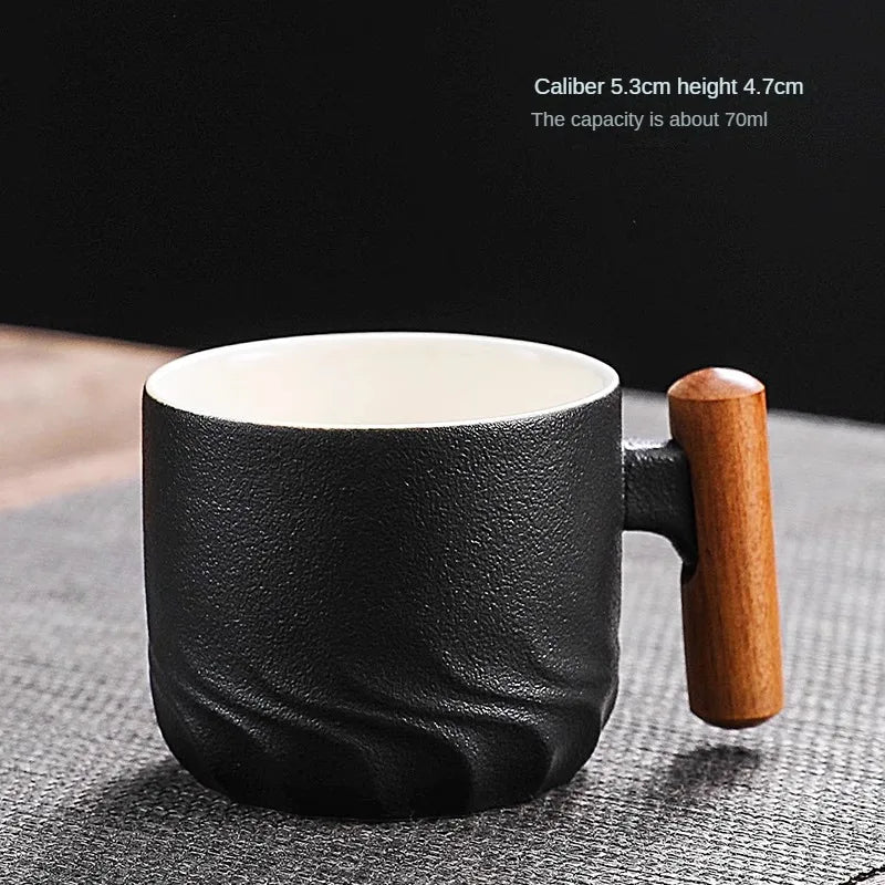 Handmade Vintage Coffee Mug with Wooden Handle