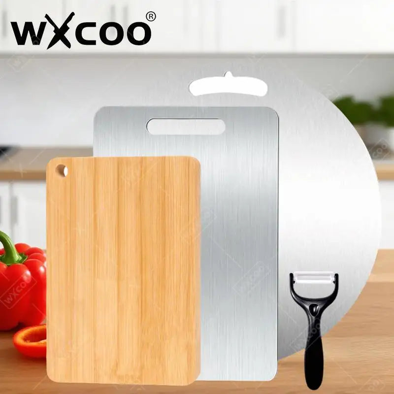 Dual-Sided Stainless Steel & Bamboo Cutting Board