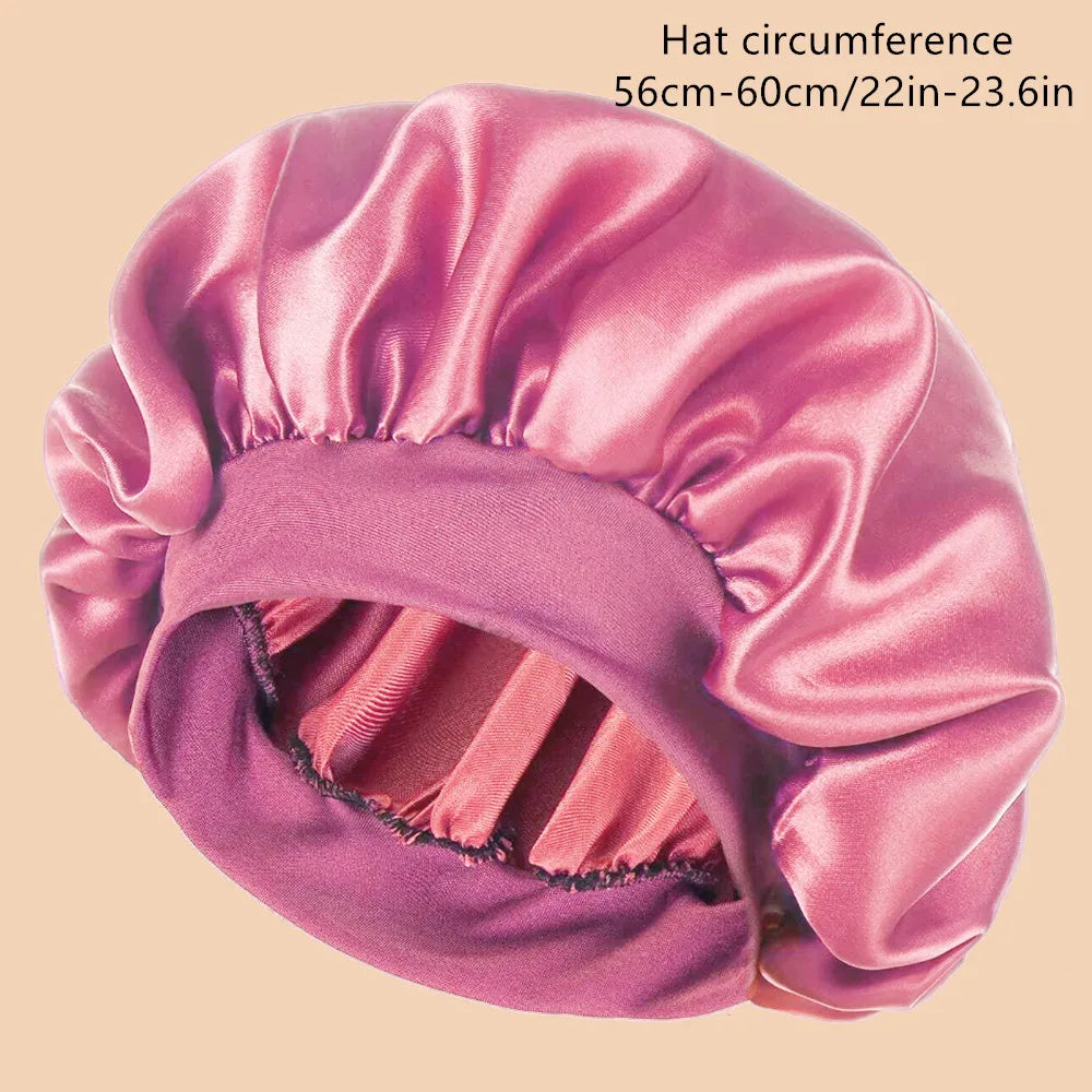 Solid Color Satin Wide-Brimmed Shower Cap