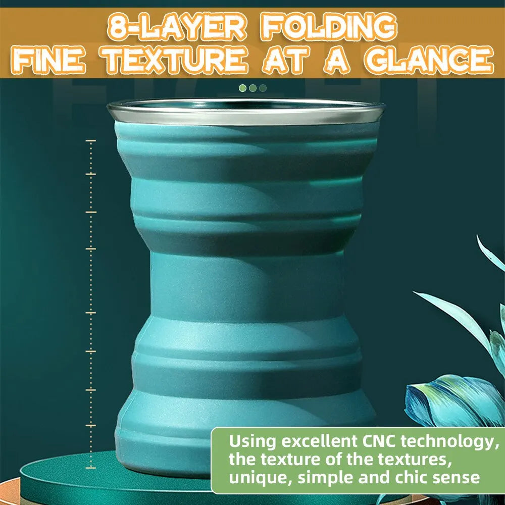 Heat-Resistant Silicone Folding Travel Mug with Lanyard