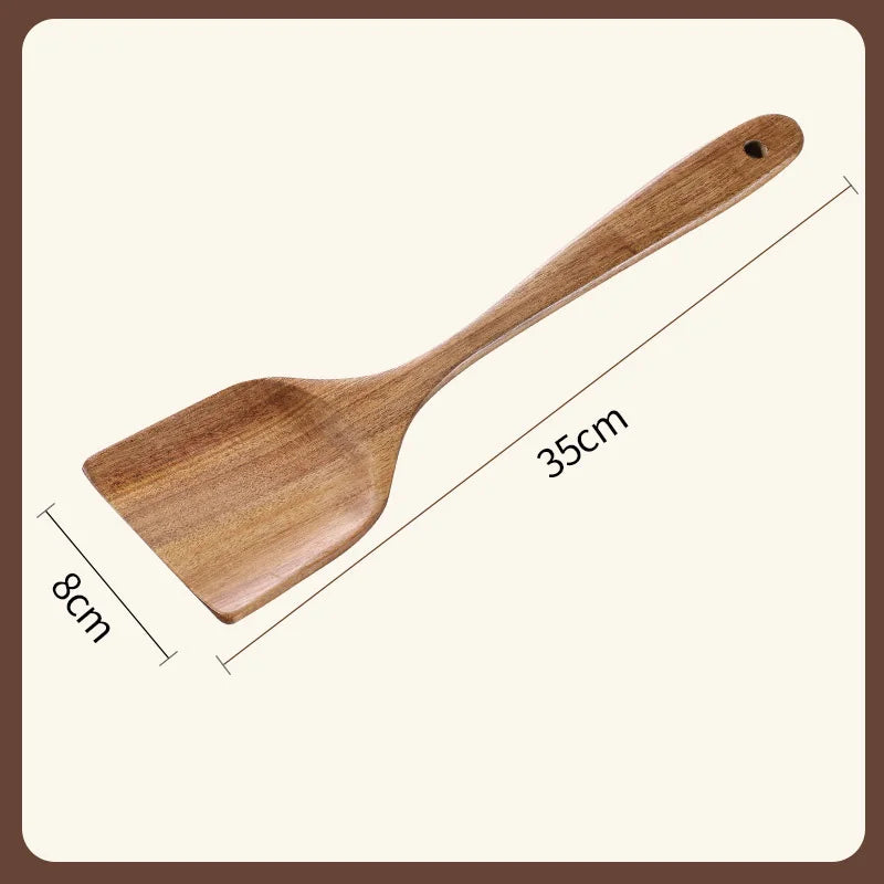 Long Natural Wood Non-Stick Cooking Spoon | Heat-Resistant Kitchen Utensil