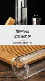 Stainless Steel Double-Wall Glass Tea Infuser Bottle with Bamboo Lid – 300/400/500ML