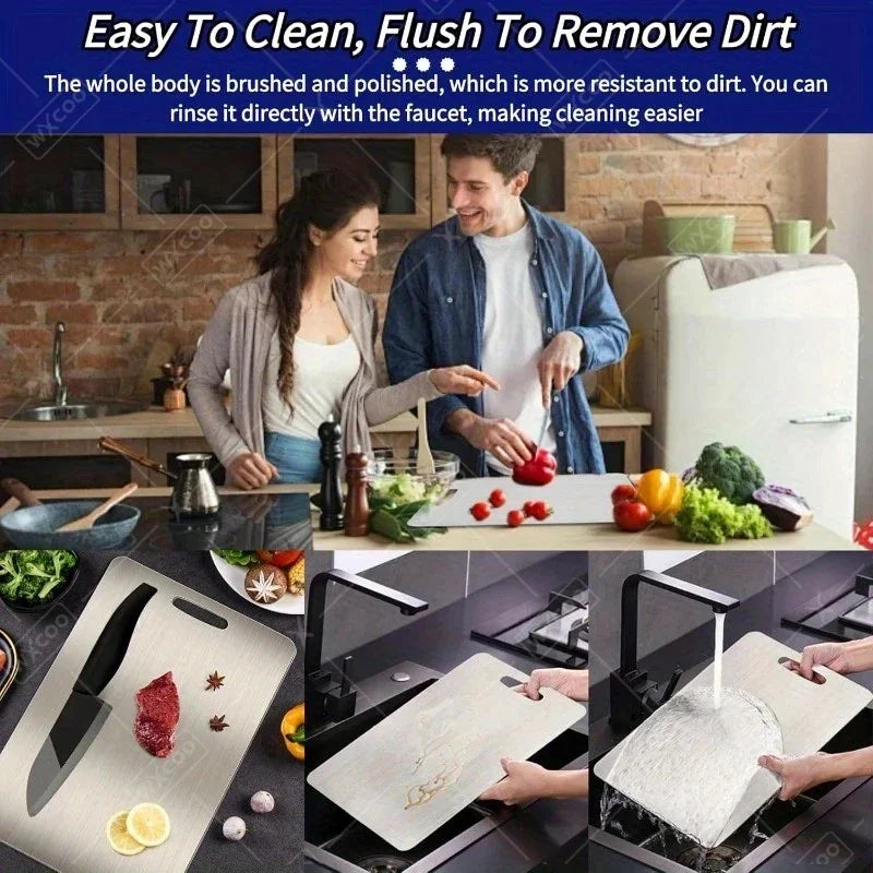 Dual-Sided Stainless Steel & Bamboo Cutting Board