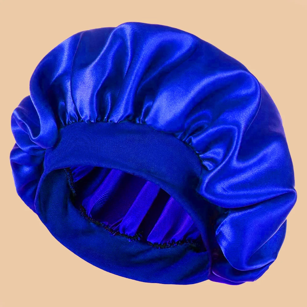 Solid Color Satin Wide-Brimmed Shower Cap