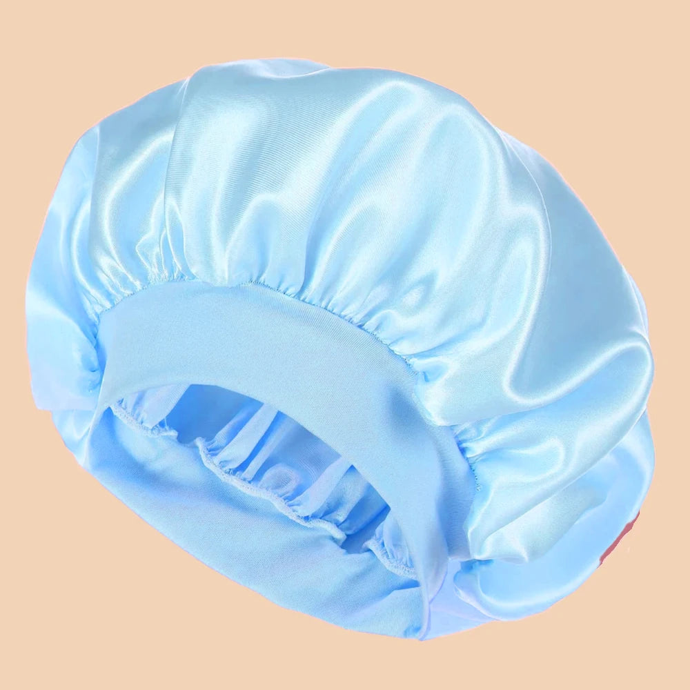 Solid Color Satin Wide-Brimmed Shower Cap