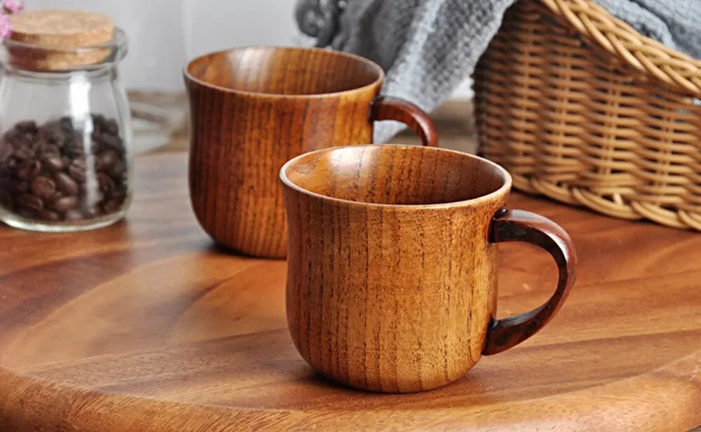 130ml Solid Wood Tea Cup with Handle – Wooden Water & Kitchen Cup
