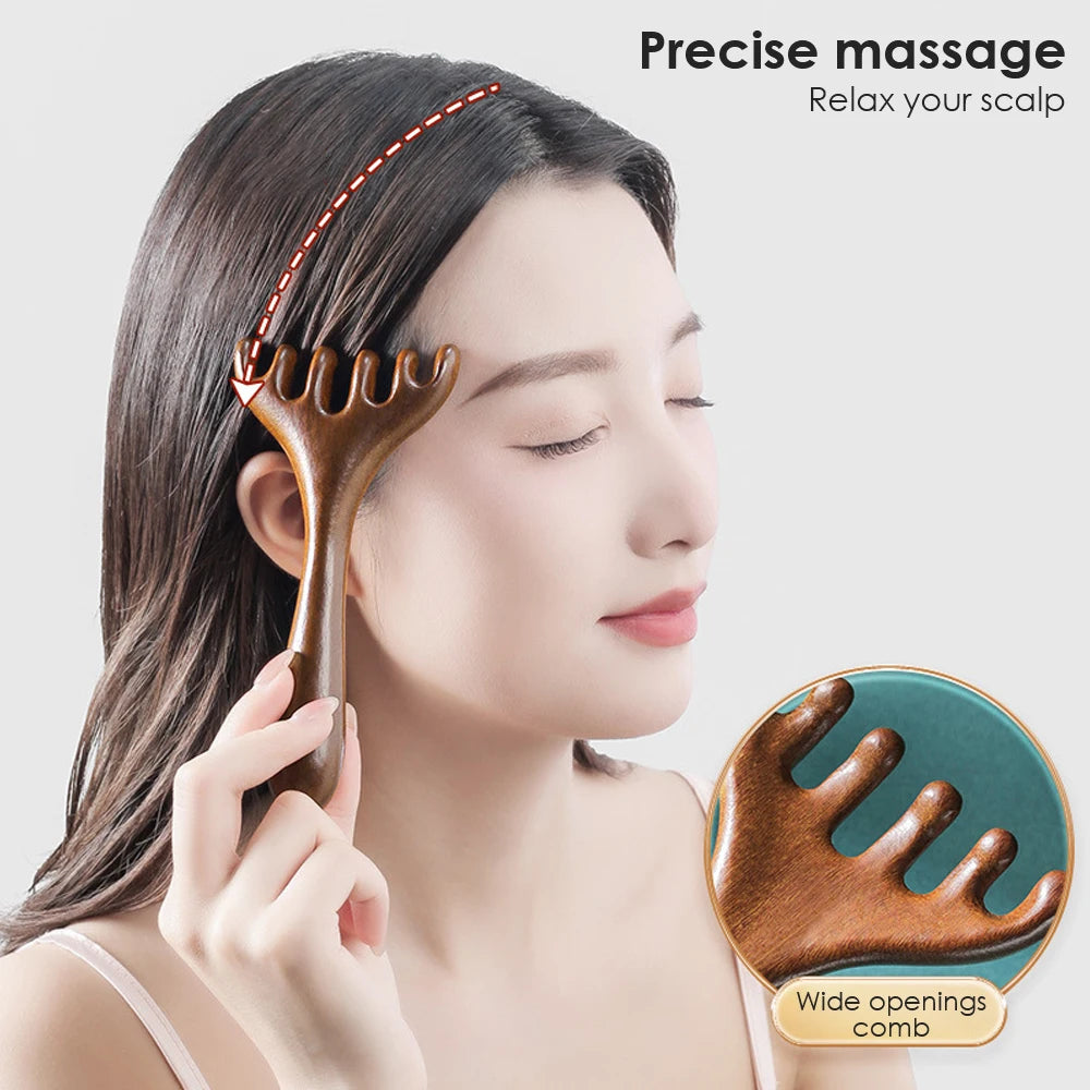 Wooden 6-Claw Head Massager and Meridian Comb