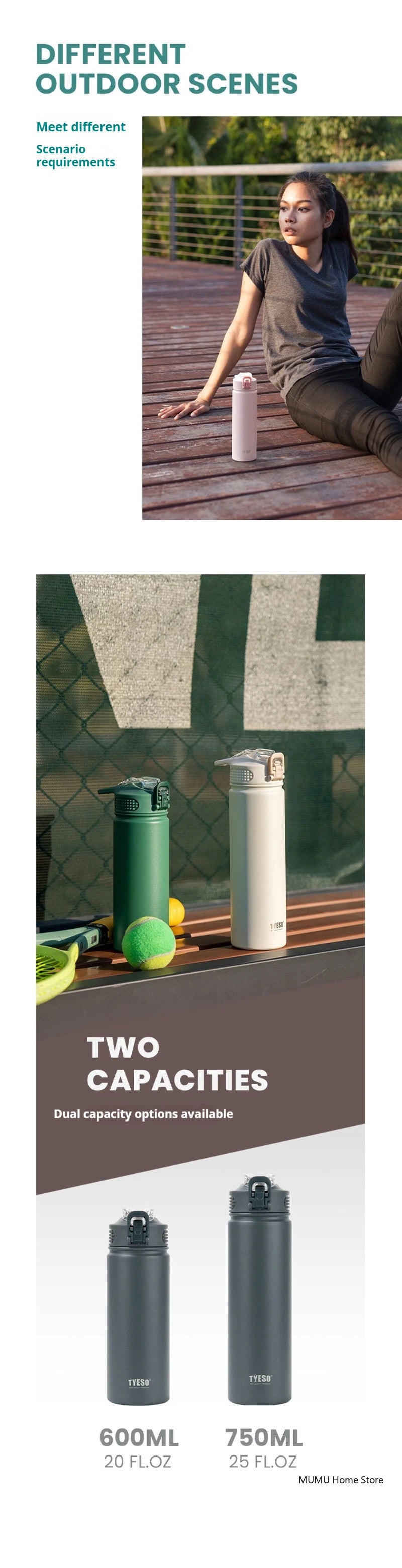 TYESO 600/750ML Stainless Steel Thermos Bottle with Straw – Insulated Sports Mug