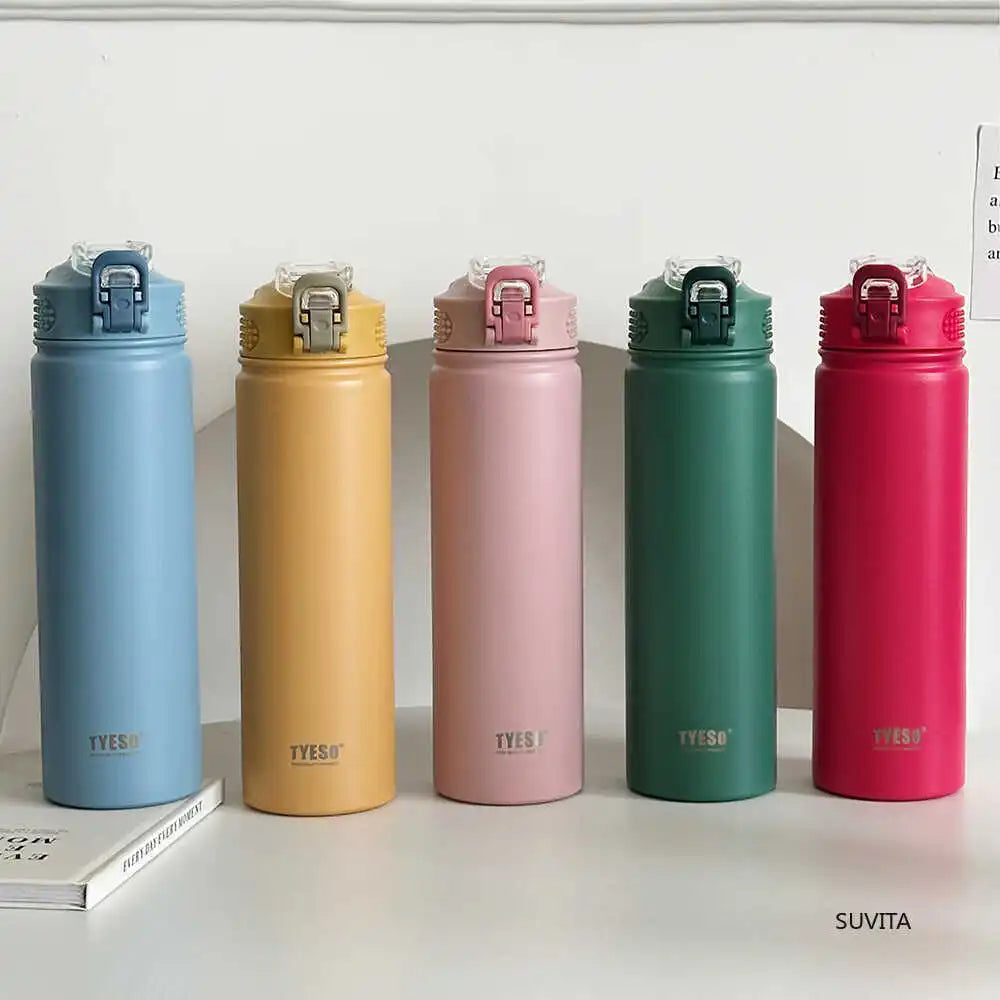 Double-Wall Thermal Water Bottle with Straw (600ml/750ml)Hot & Cold for 8-10 hours