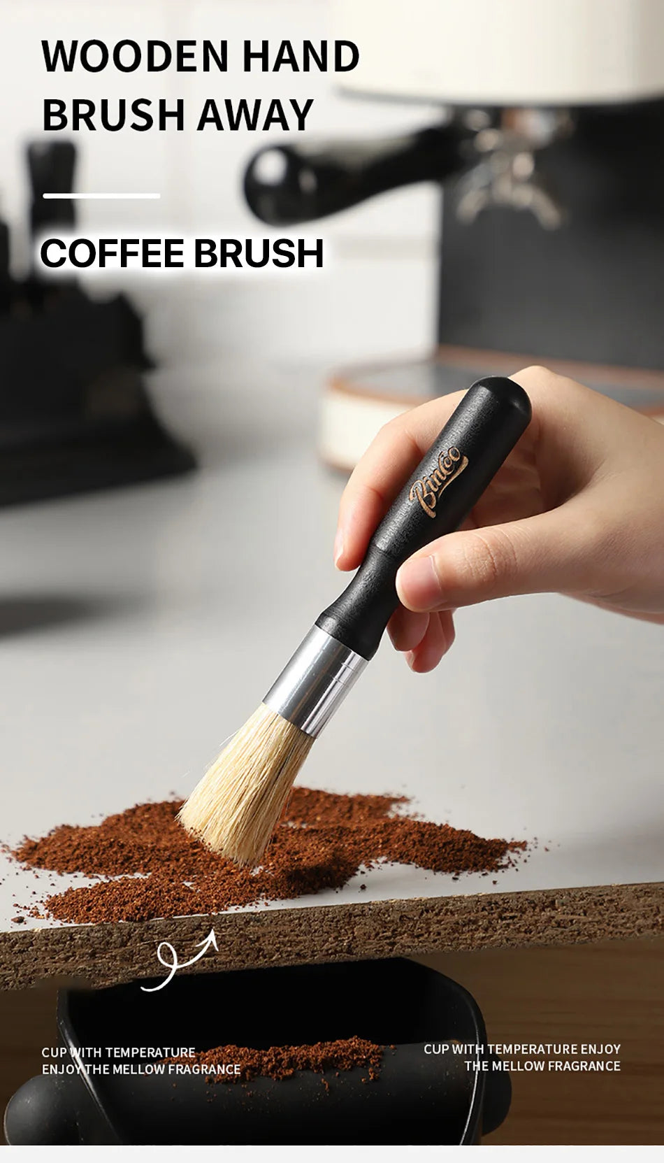 Retro Solid Wood Coffee Grinder Brush.