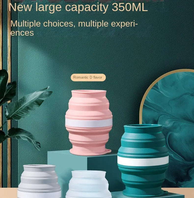 Heat-Resistant Silicone Folding Travel Mug with Lanyard