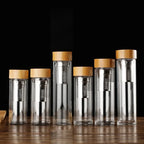 Stainless Steel Double-Wall Glass Tea Infuser Bottle with Bamboo Lid – 300/400/500ML