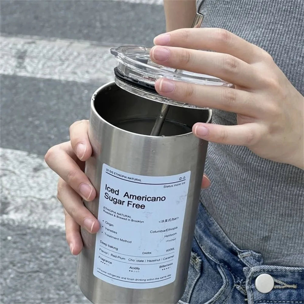 600ml Stainless Steel Insulated Coffee Mug with Straw