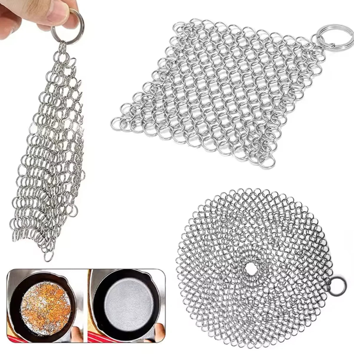3-Pack Stainless Steel Kitchen Scrubber – Reusable Rust & Pot Cleaner