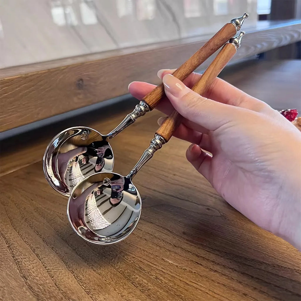 Retro Rosewood-Handle Stainless Steel Spoon