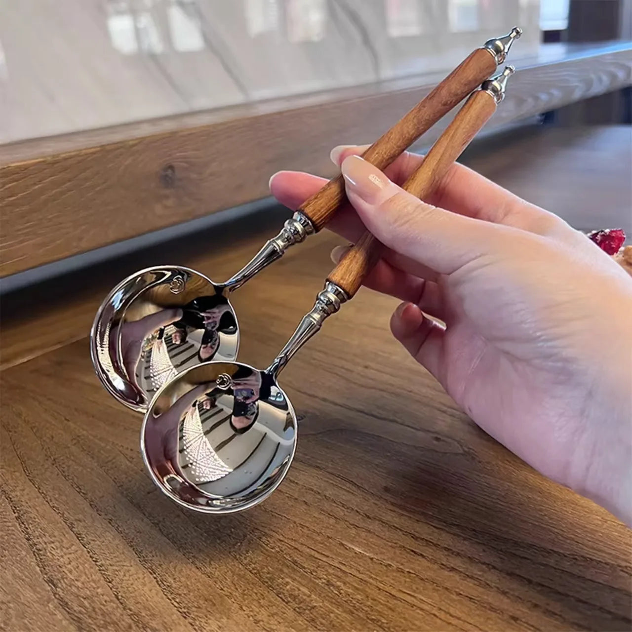 Retro Rosewood-Handle Stainless Steel Spoon