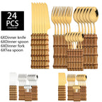 24-Piece Bamboo Handle Flatware Set (Stainless Steel)