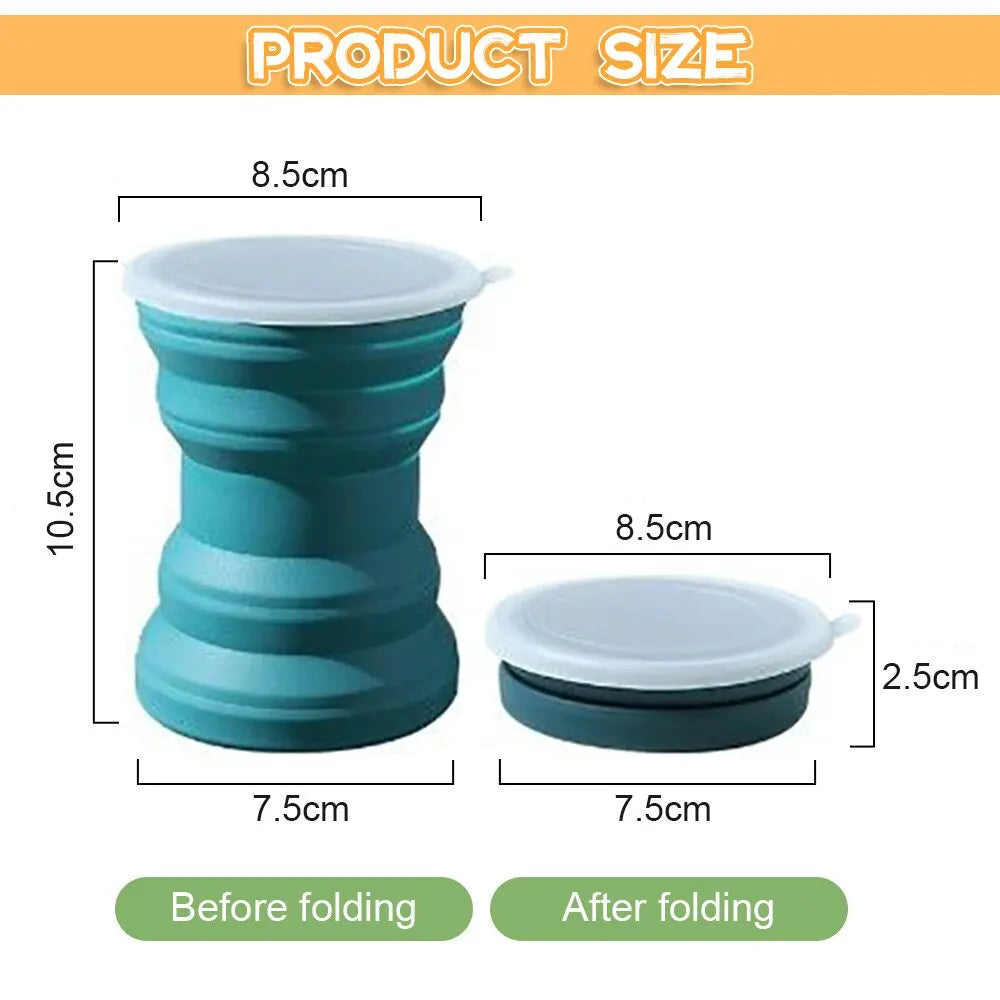 Heat-Resistant Silicone Folding Travel Mug with Lanyard