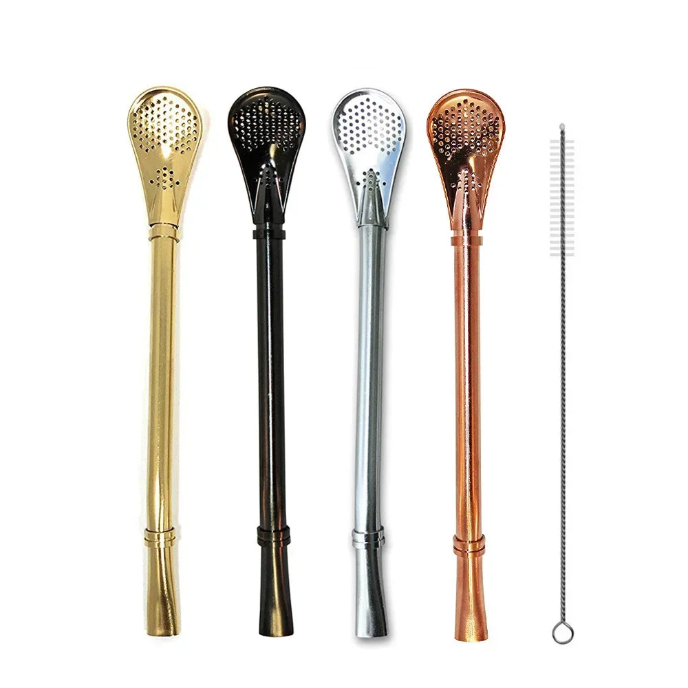 4pcs Stainless Steel Yerba Mate Straws with Cleaning Brush – Reusable Tea Bombilla