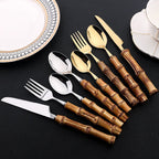 24-Piece Bamboo Handle Flatware Set (Stainless Steel)