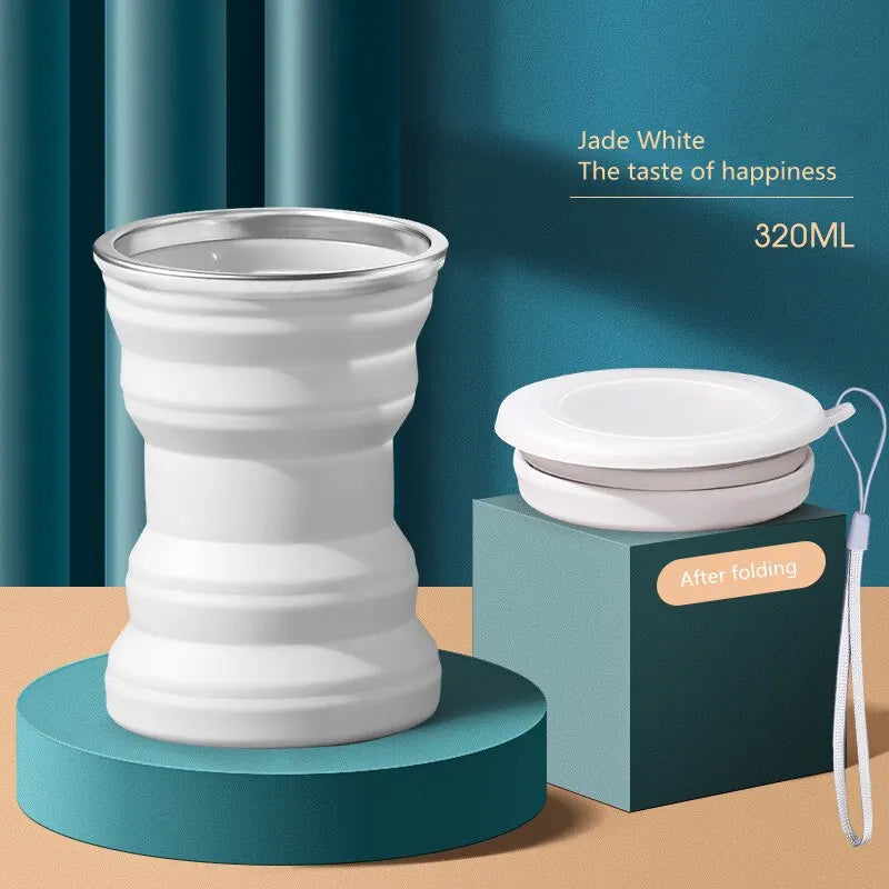 Heat-Resistant Silicone Folding Travel Mug with Lanyard