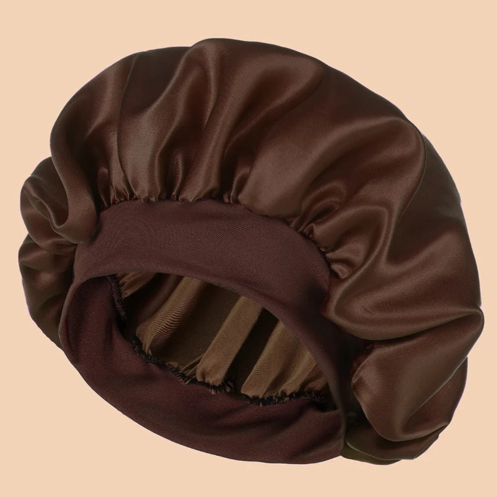 Solid Color Satin Wide-Brimmed Shower Cap