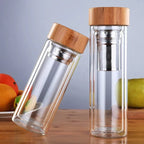 Stainless Steel Double-Wall Glass Tea Infuser Bottle with Bamboo Lid – 300/400/500ML
