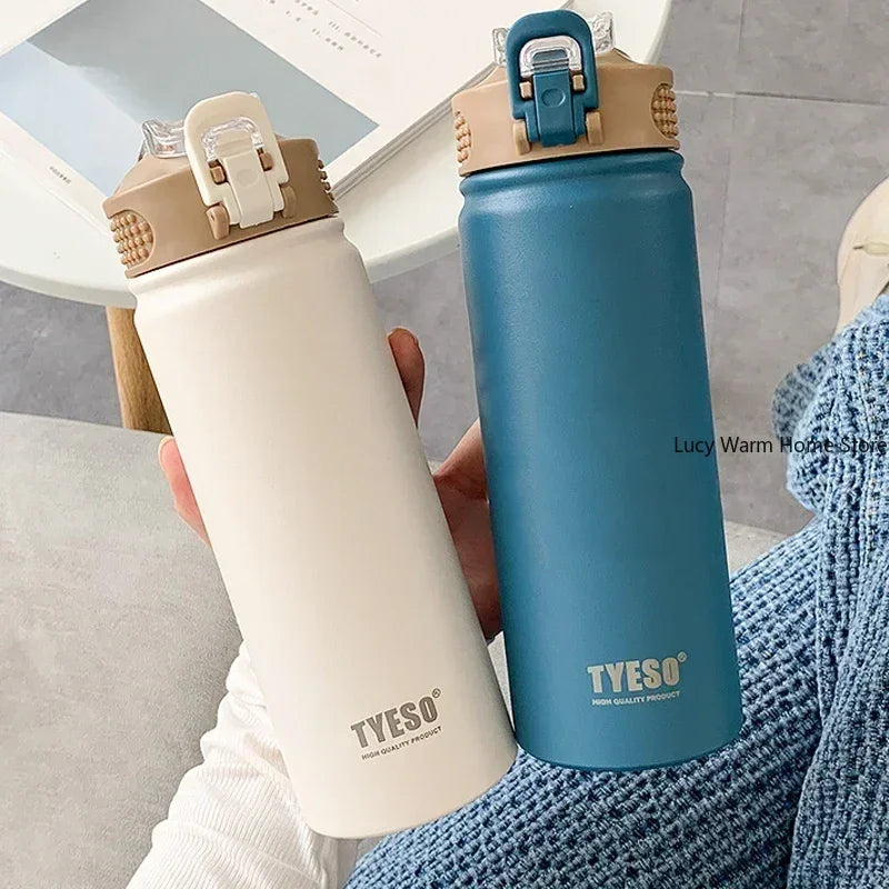 750/600ml Stainless Steel Thermal Water Bottle with Straw – Insulated Mug