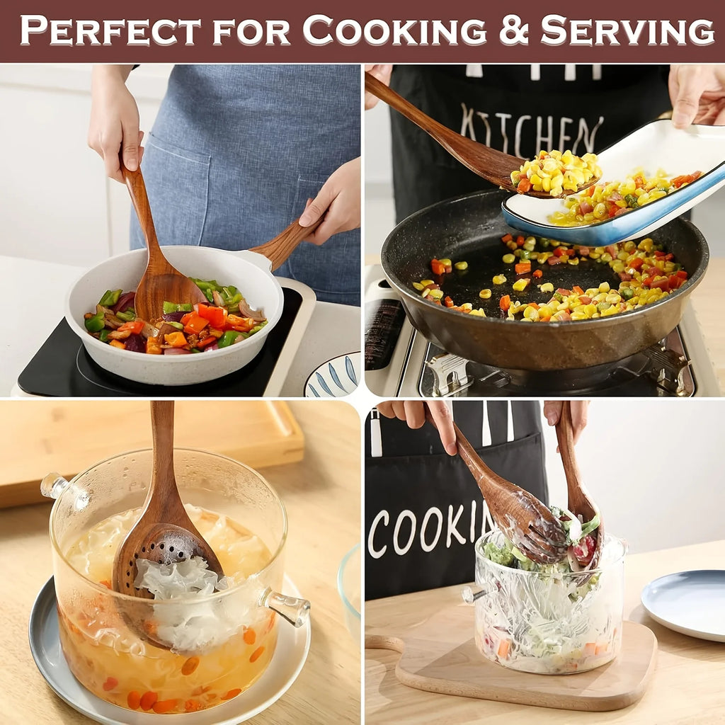 Premium 5-Piece Teak Wood Kitchen Utensil Set | Non-Stick Safe Cooking Tools