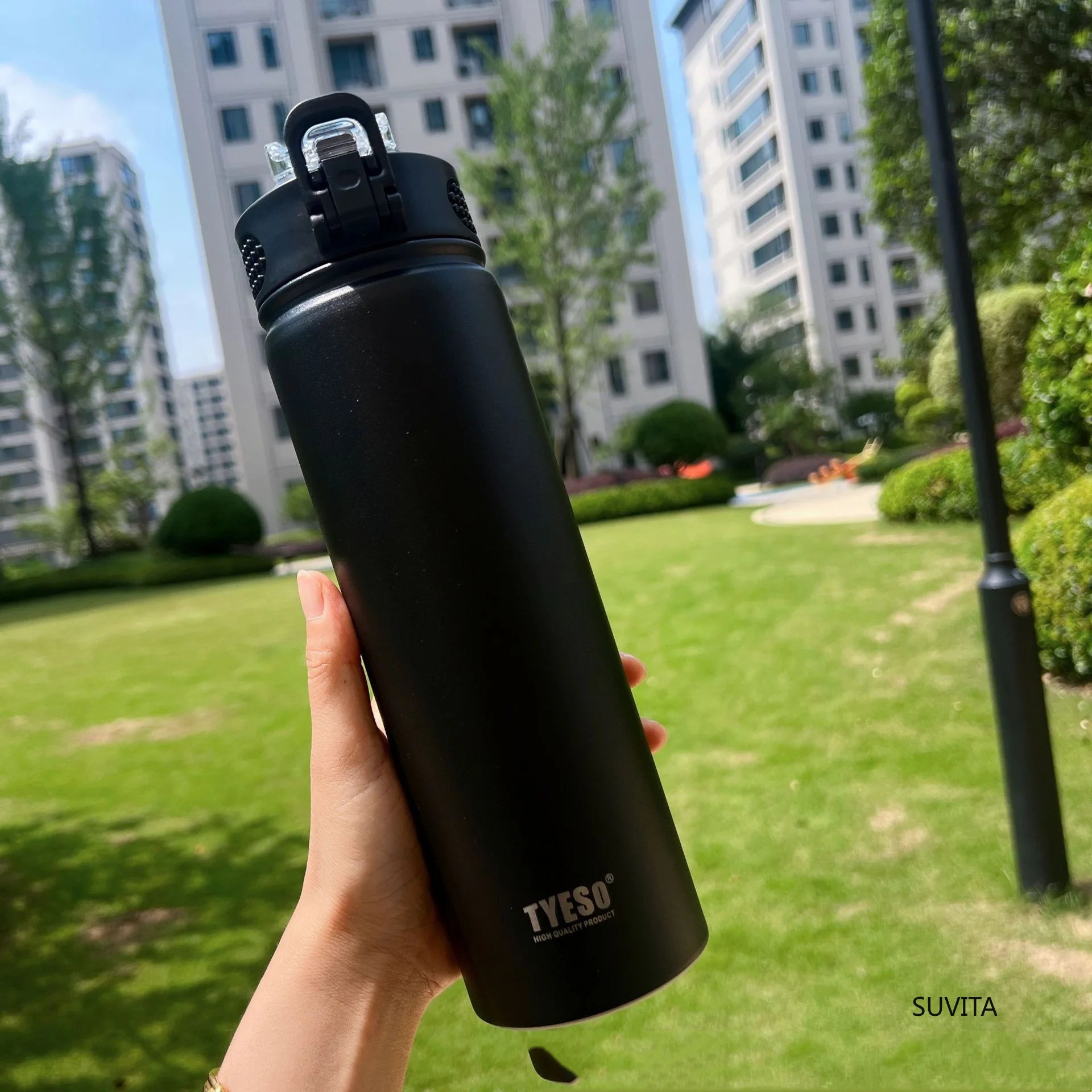 Double-Wall Thermal Water Bottle with Straw (600ml/750ml)Hot & Cold for 8-10 hours