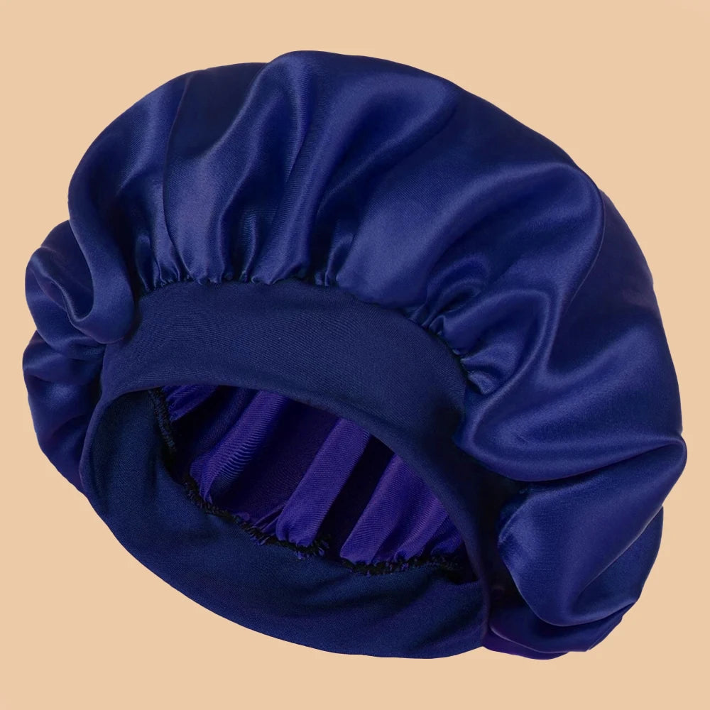 Solid Color Satin Wide-Brimmed Shower Cap