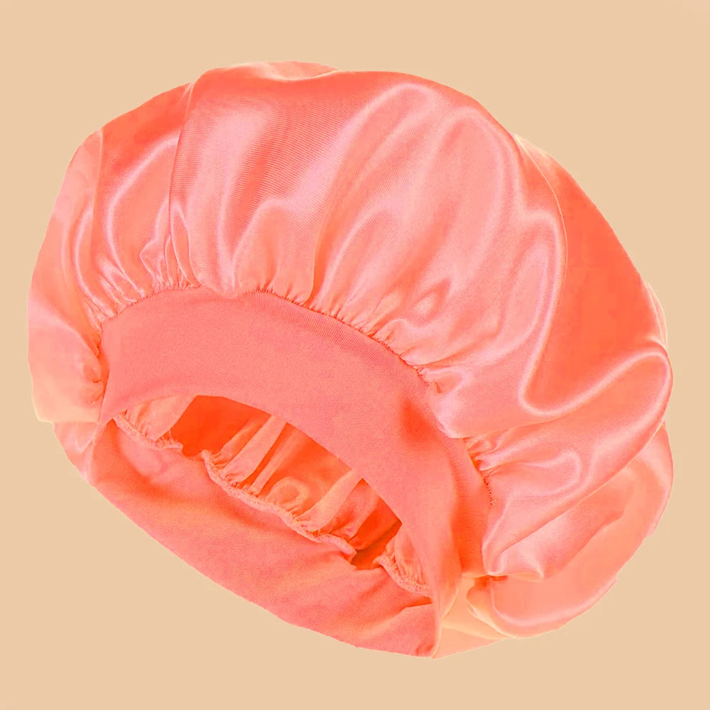 Solid Color Satin Wide-Brimmed Shower Cap