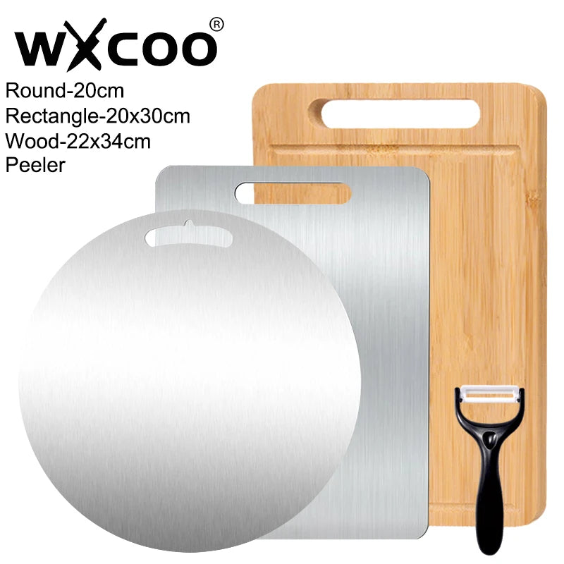 Dual-Sided Stainless Steel & Bamboo Cutting Board