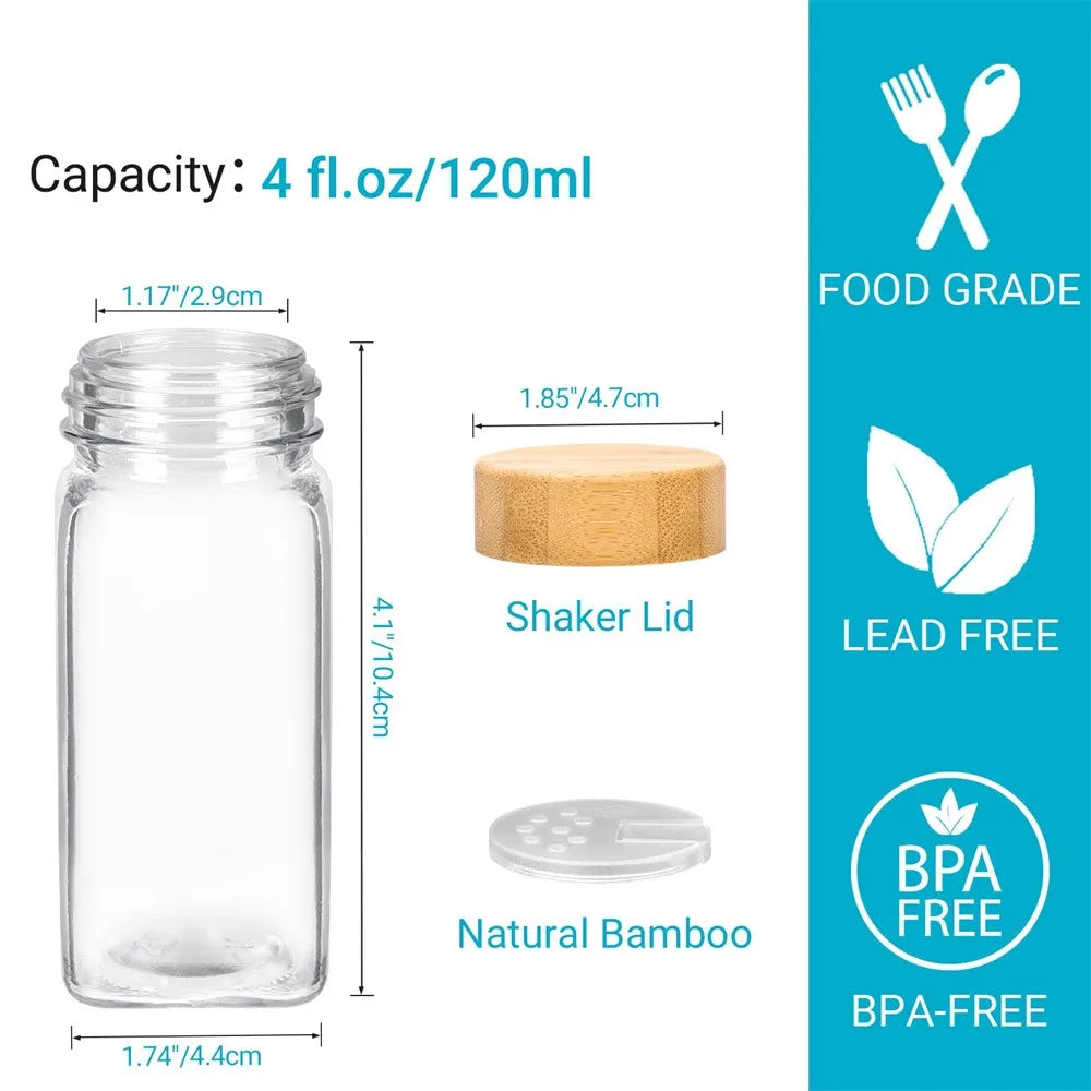 12-Piece Glass Spice Jar Set with Bamboo Lids & Labels