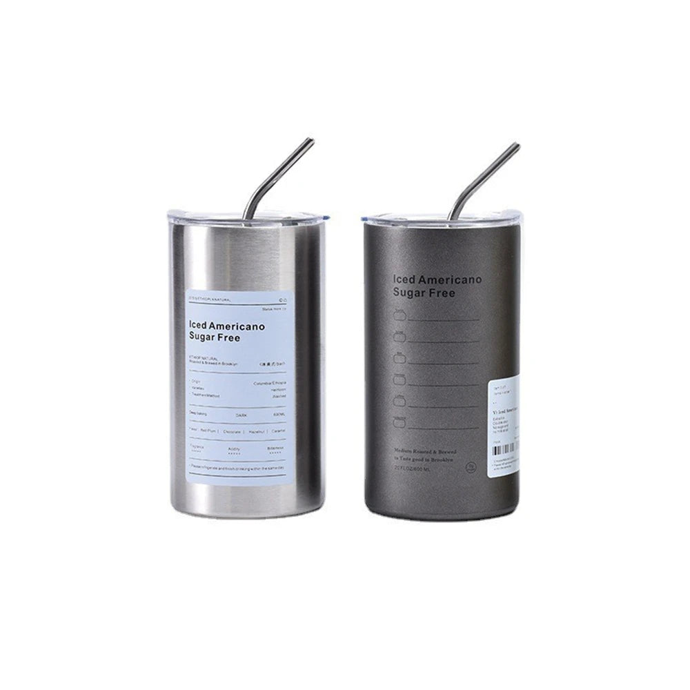 600ml Stainless Steel Insulated Coffee Mug with Straw