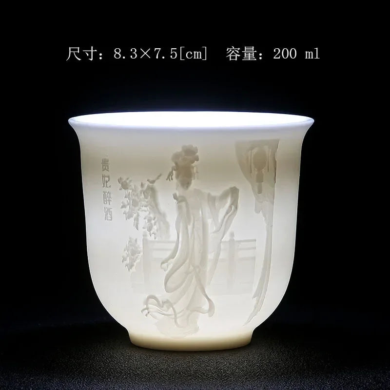 Embossed Dragon & Phoenix Master Teacup (White Jade Porcelain)