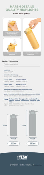 TYESO 600/750ML Stainless Steel Thermos Bottle with Straw – Insulated Sports Mug