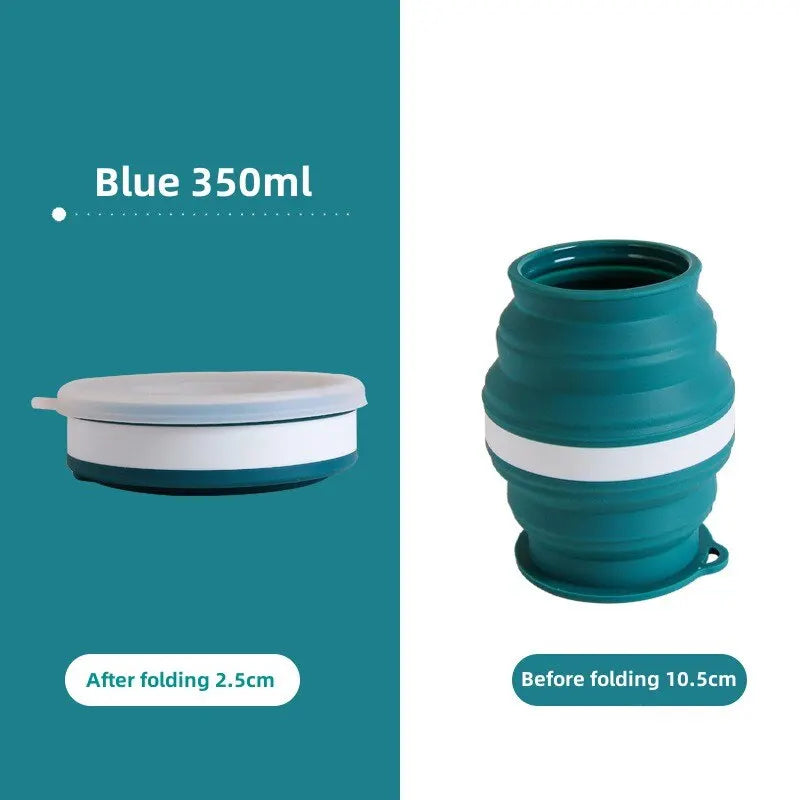 Heat-Resistant Silicone Folding Travel Mug with Lanyard