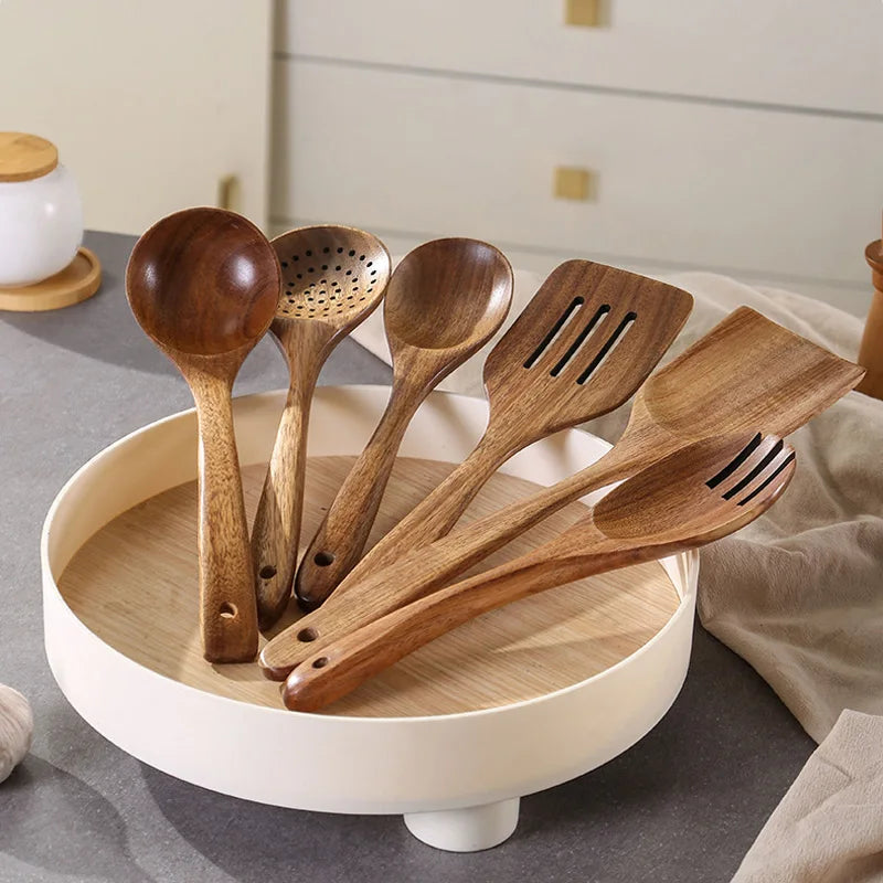 Long Natural Wood Non-Stick Cooking Spoon | Heat-Resistant Kitchen Utensil