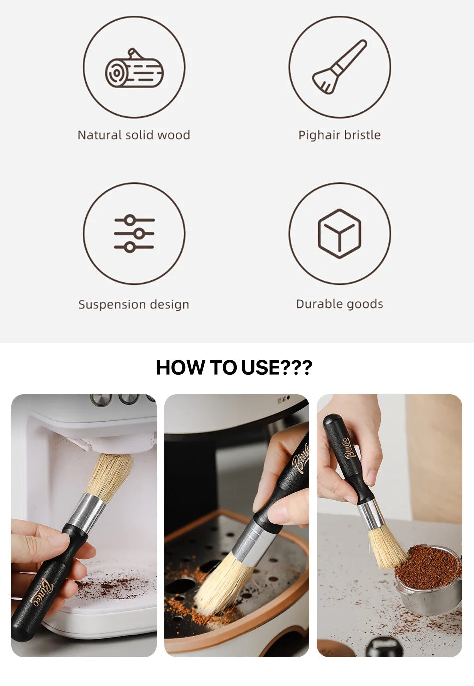 Retro Solid Wood Coffee Grinder Brush.